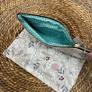 September Sky clutch gray floral 11” by 11” NWT